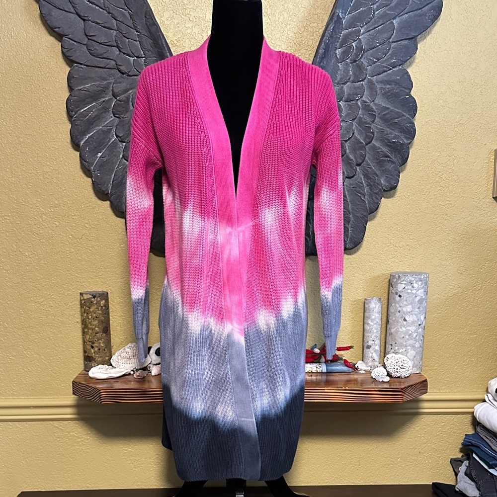 525 Tie Dye Long Knit Open Front Cardigan Sweater